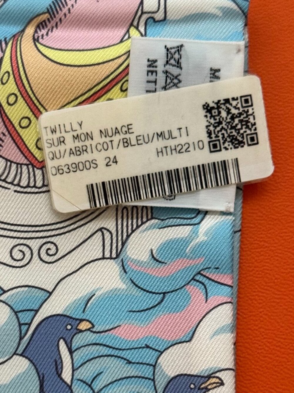 Hermes Twilly Sur Mon Nuage Orange Silk Scarf - Picture 4 of 6